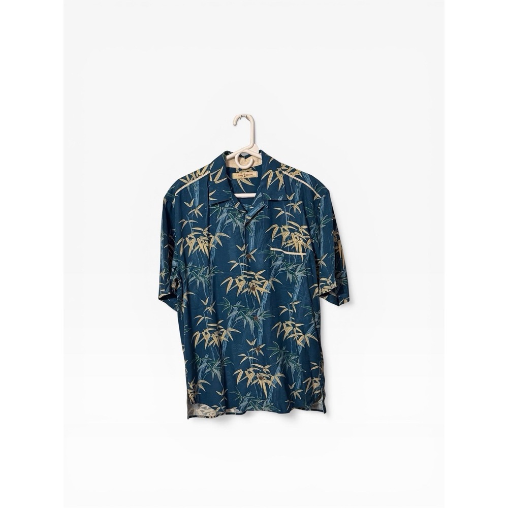 Tommy Bahama Men's Medium 100% Silk Hawaiian Shirt Blue Bamboo - Picture 1 of 4